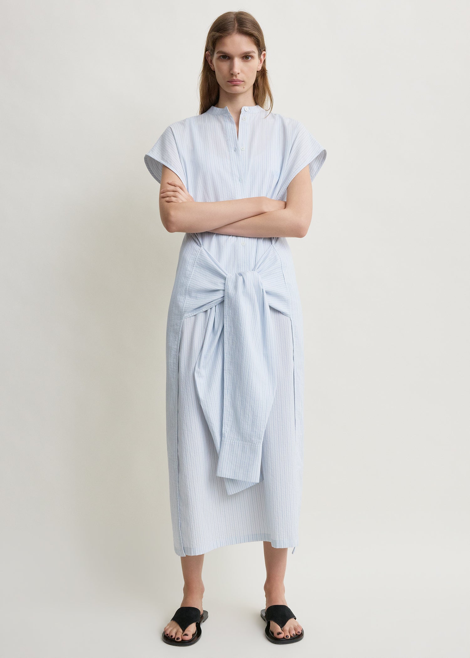 Striped tie-sleeve dress blue/white