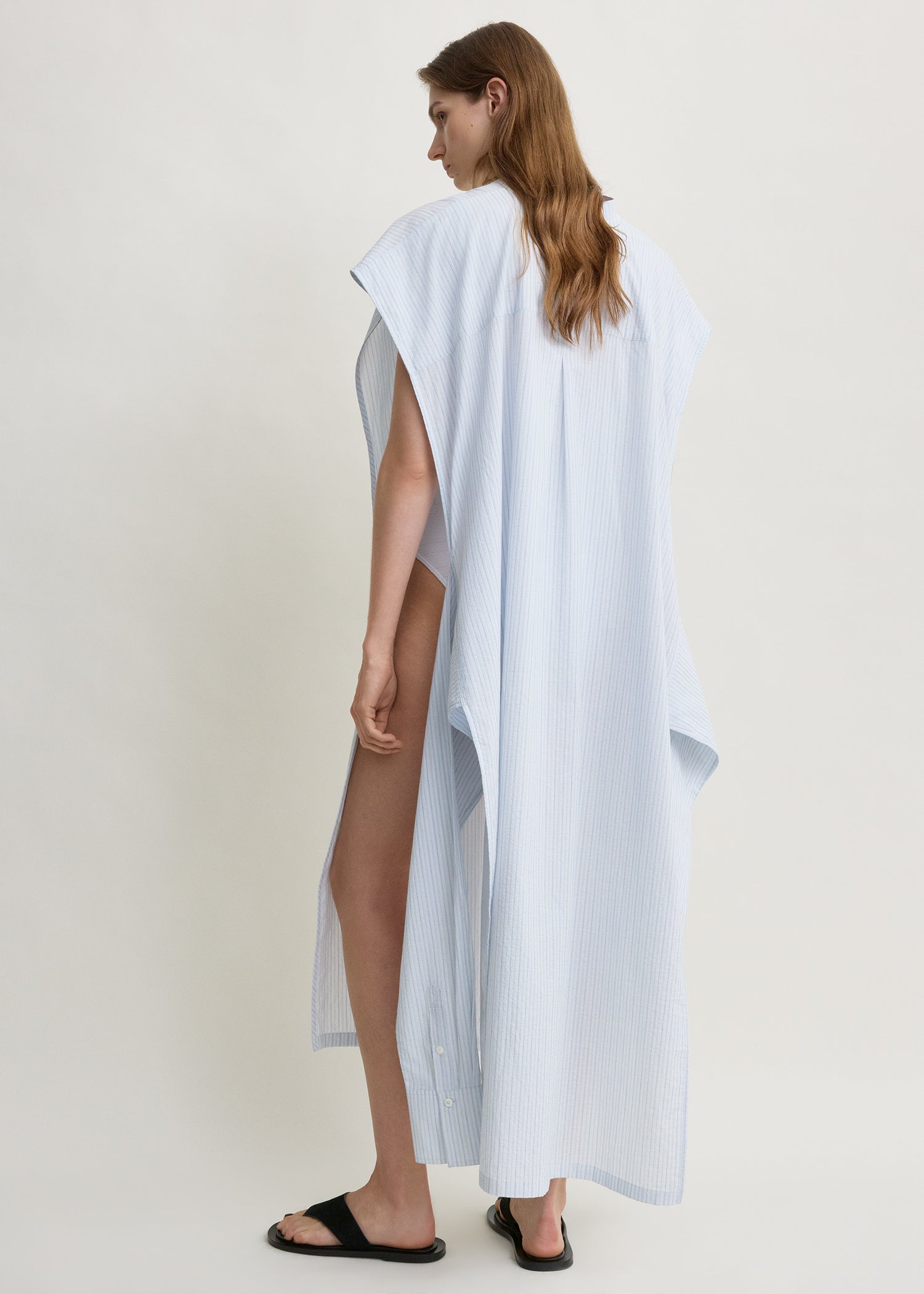 Striped tie-sleeve dress blue/white