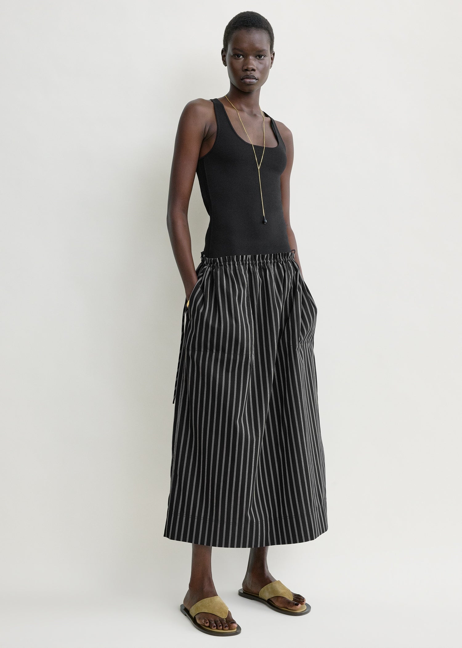 Striped drawstring skirt black/white