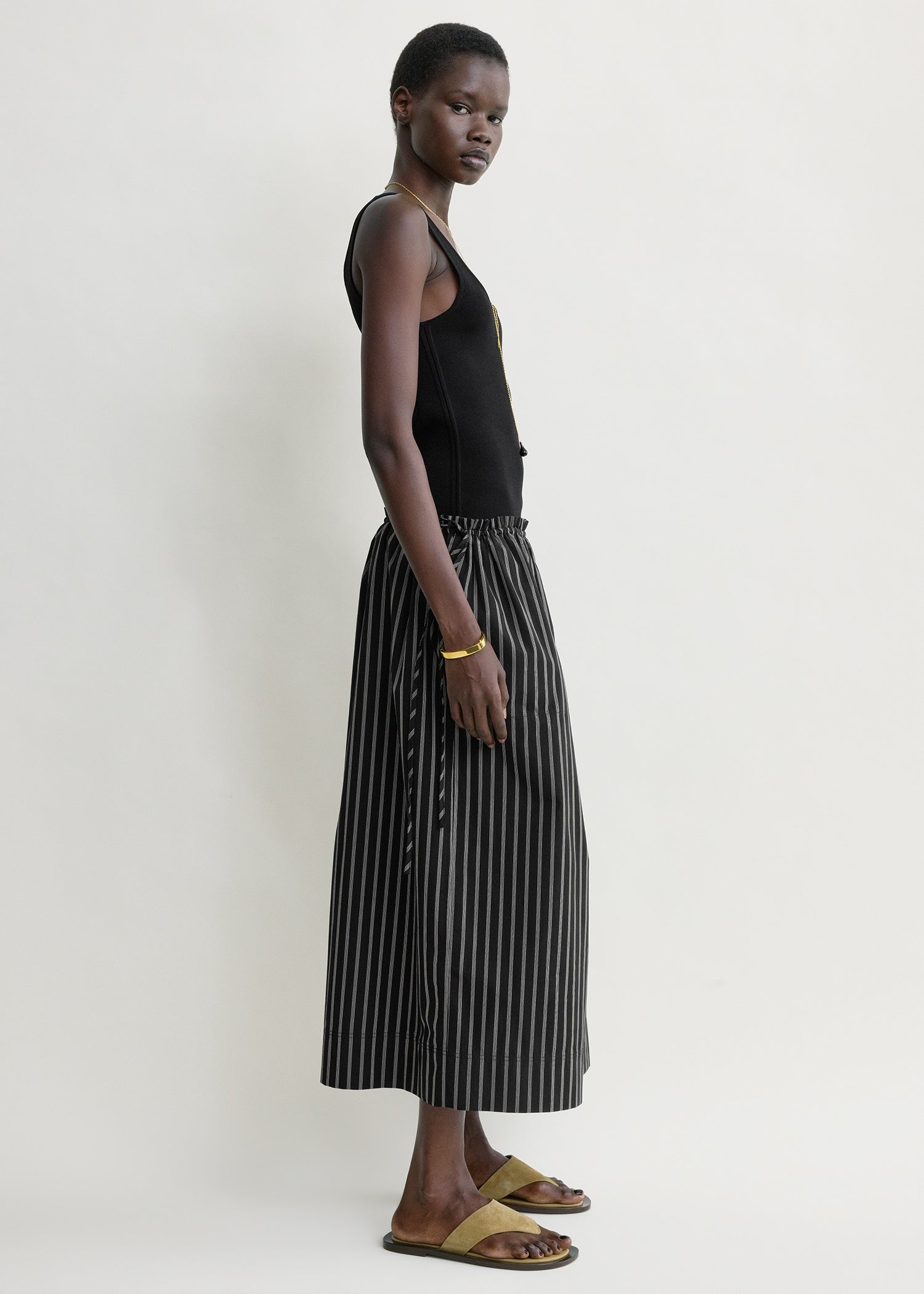 Striped drawstring skirt black/white