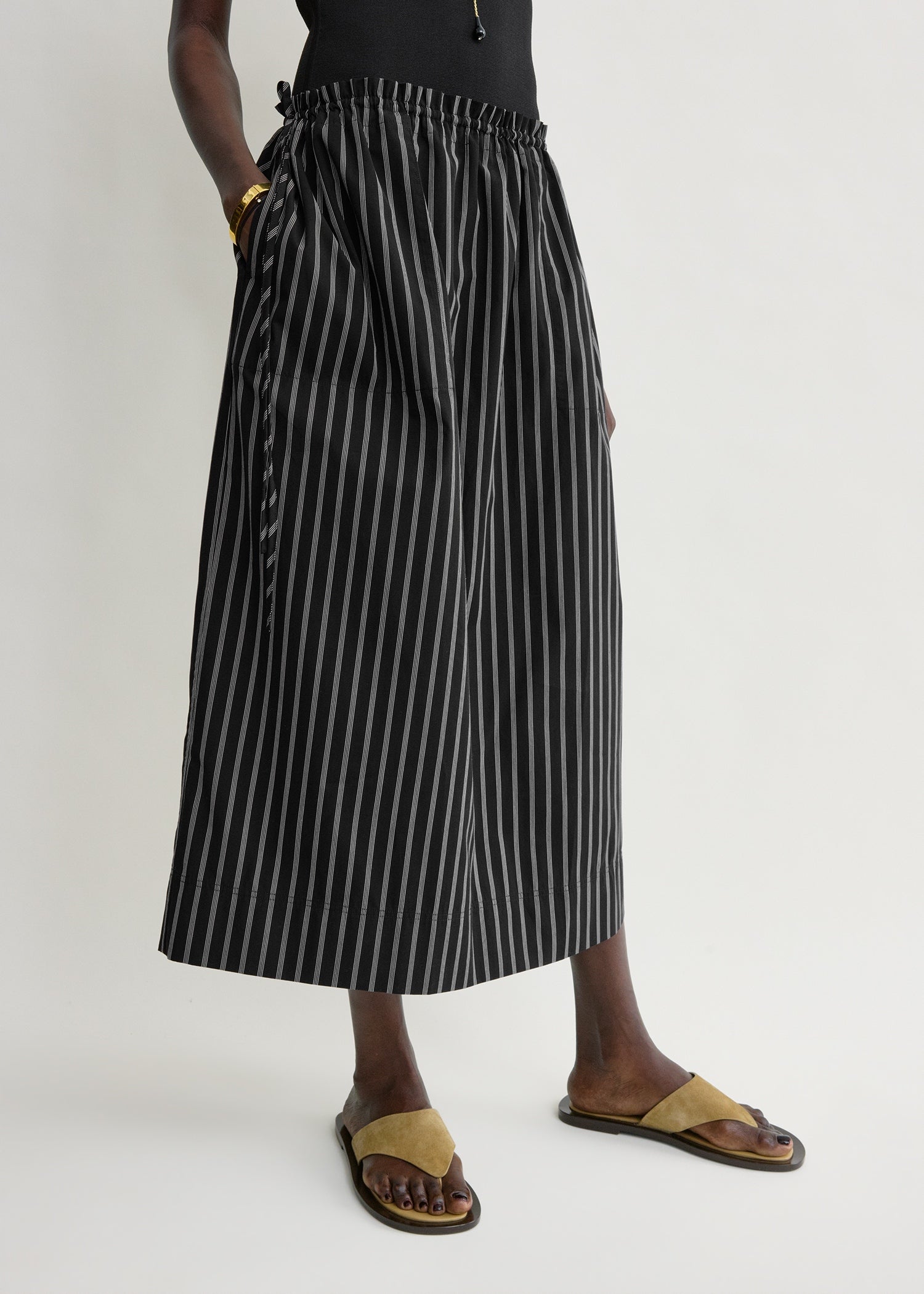 Striped drawstring skirt black/white