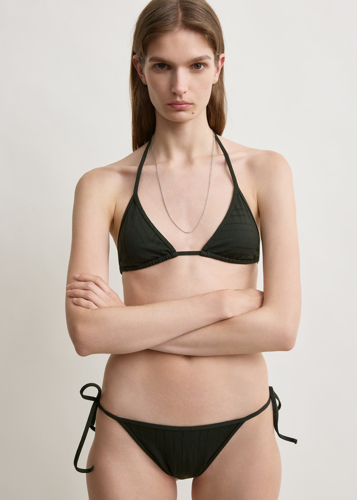 Monogram pointelle bikini bottoms dark green
