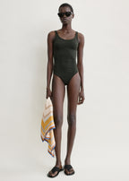 Monogram pointelle swimsuit dark green