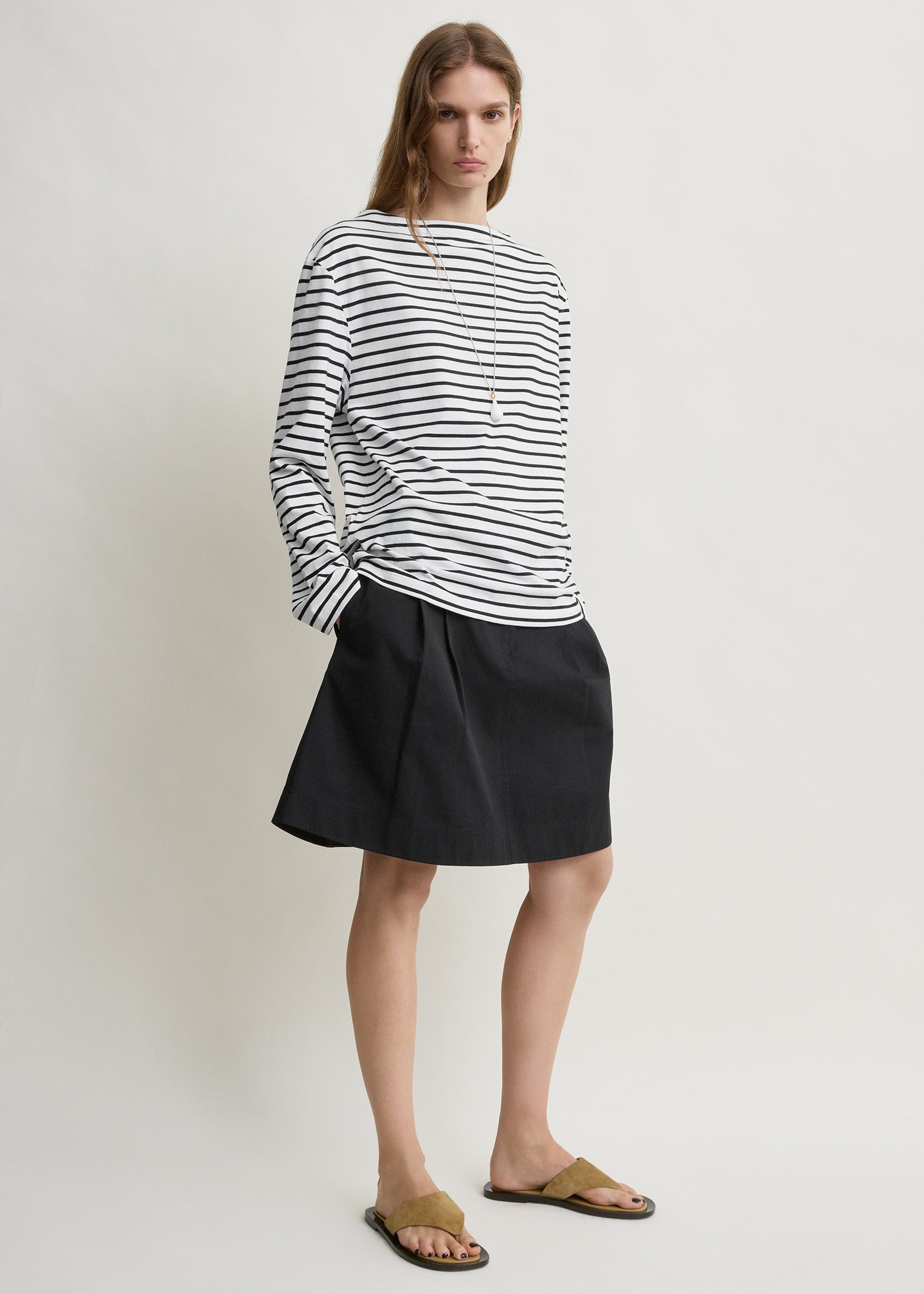 Stripe jersey long-sleeve tee white/black