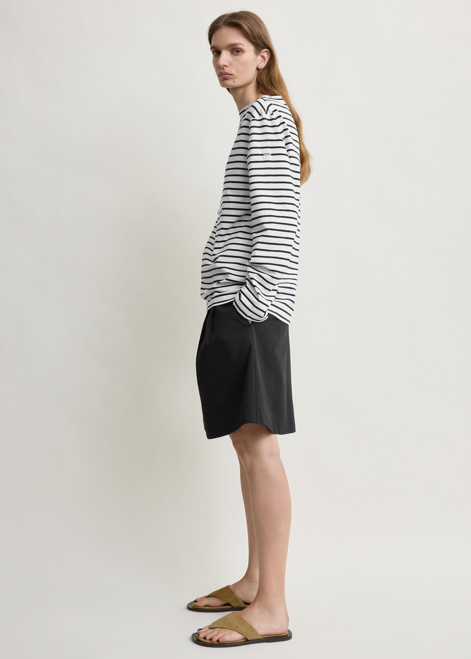 Stripe jersey long-sleeve tee white/black