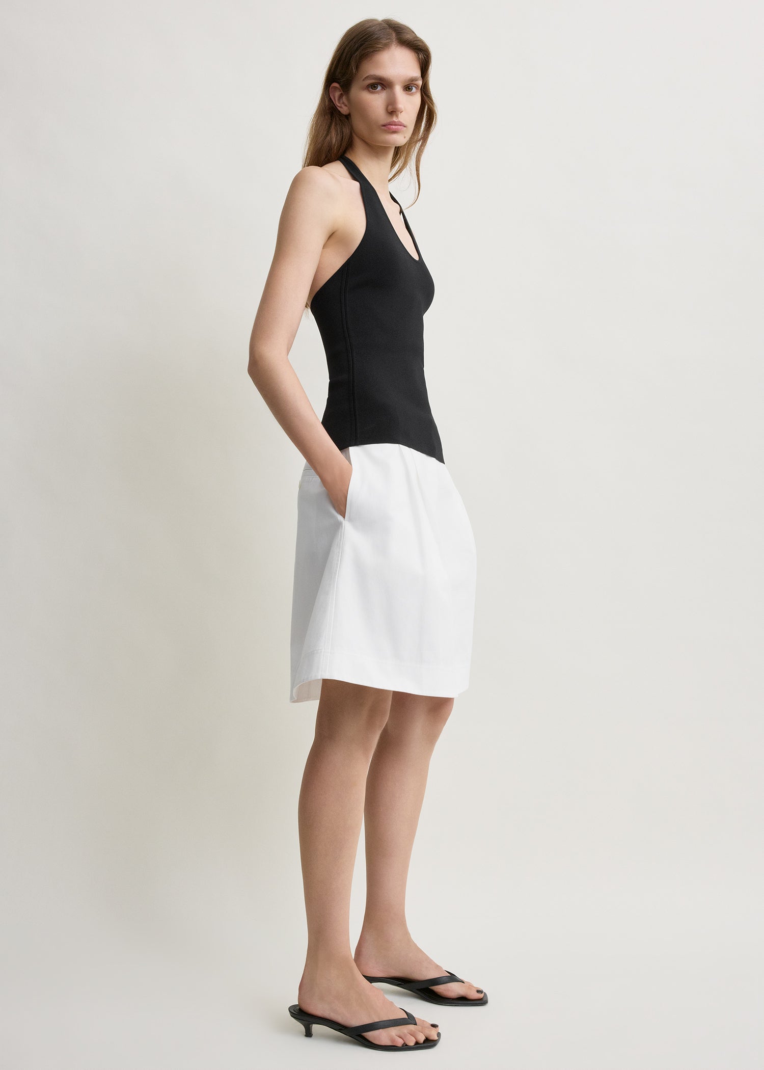 Compact knit halter top black