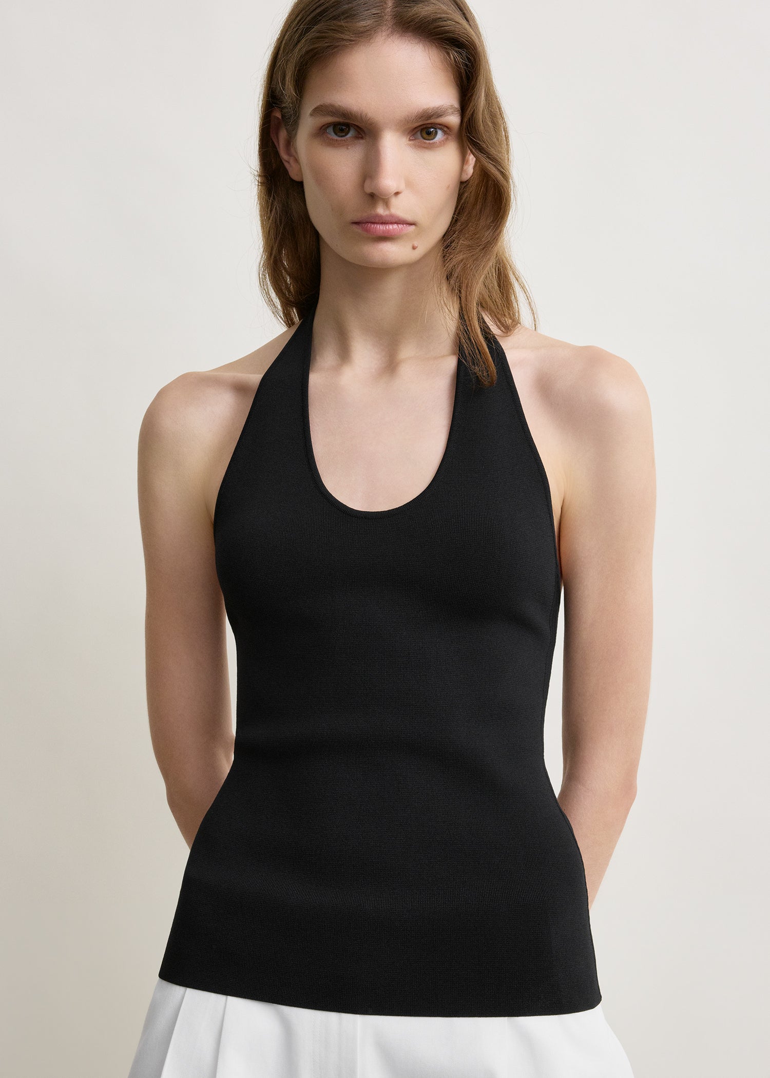 Compact knit halter top black