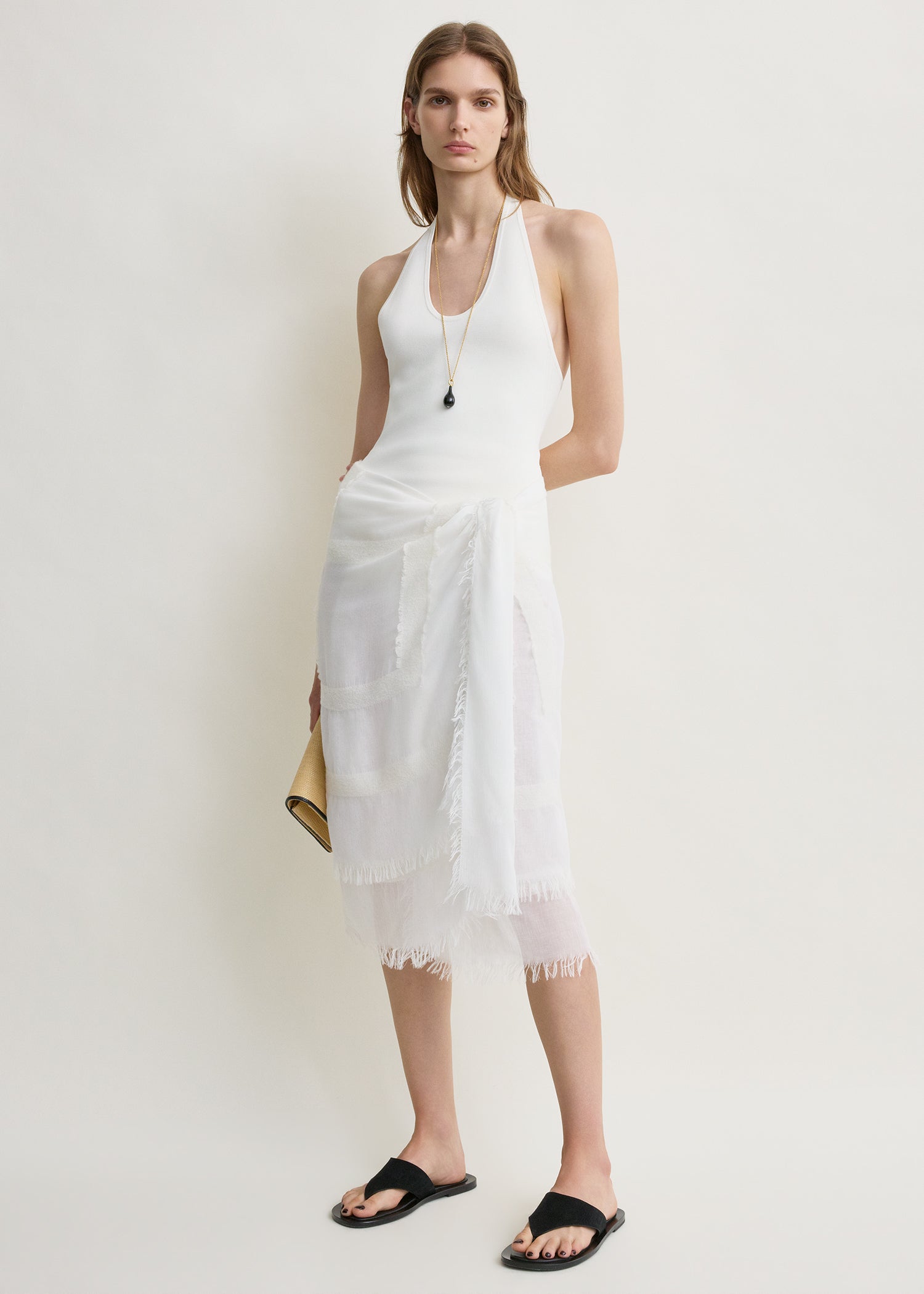 Compact knit halter top optic white