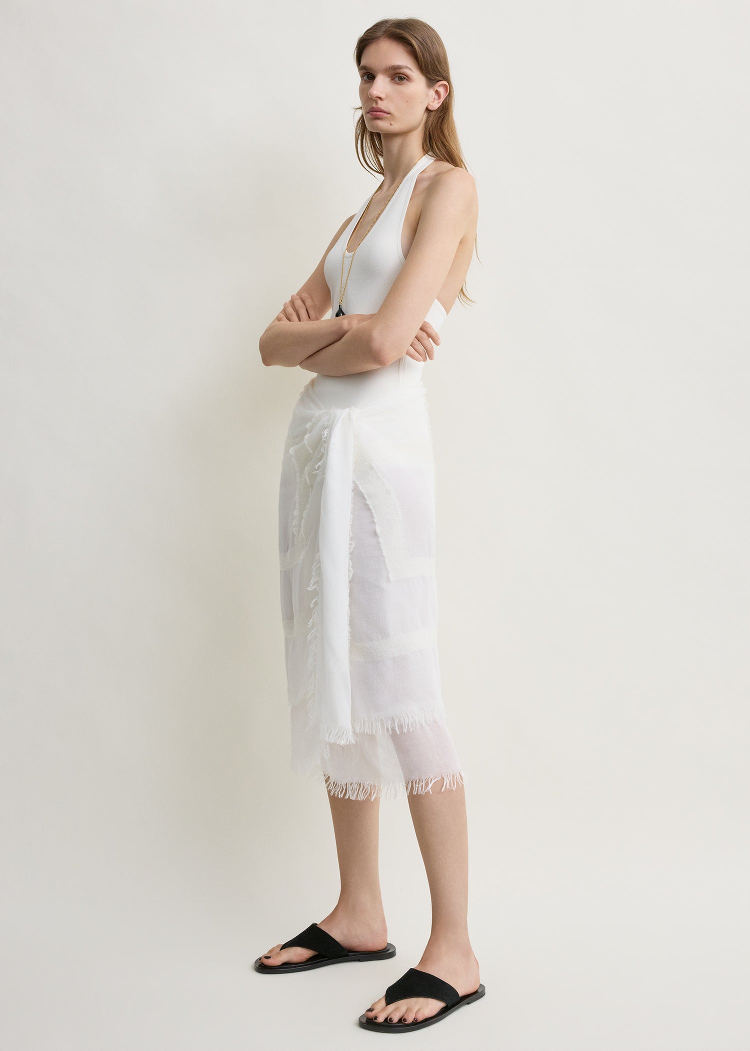 Compact knit halter top optic white