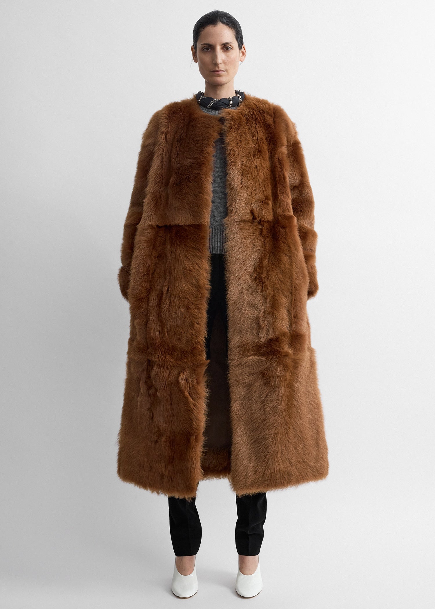 Silky shearling coat ginger