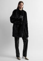 Short silky shearling coat black