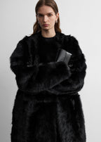 Short silky shearling coat black