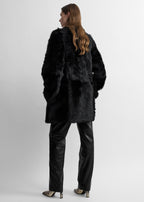 Short silky shearling coat black