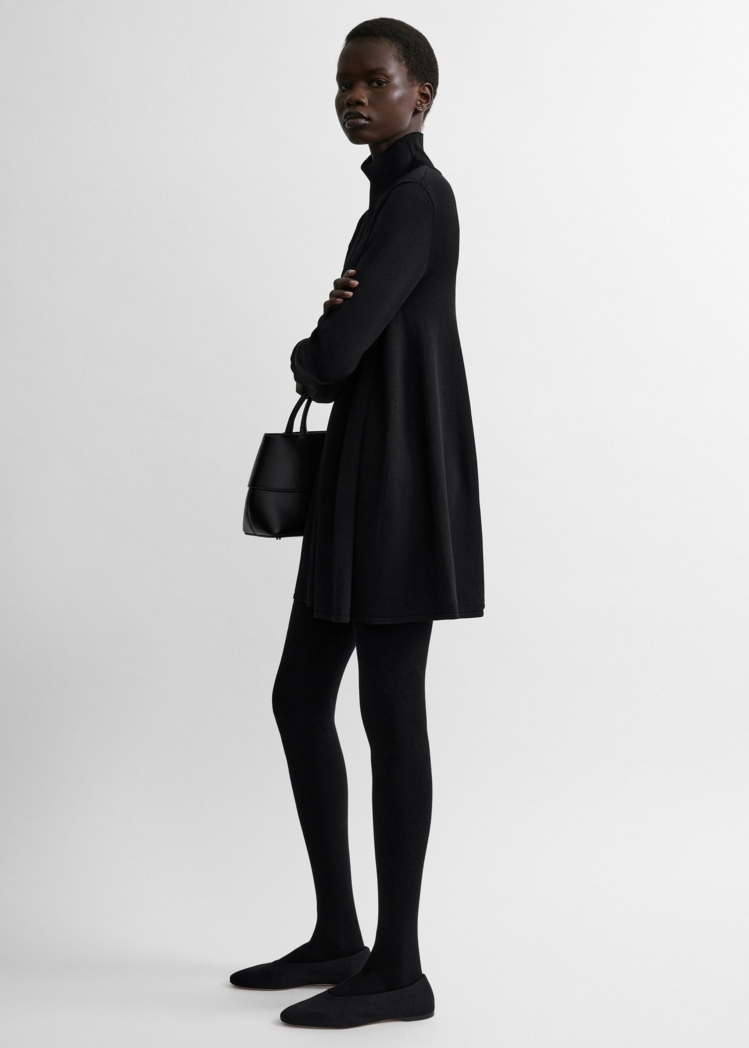 Crepe turtleneck top black
