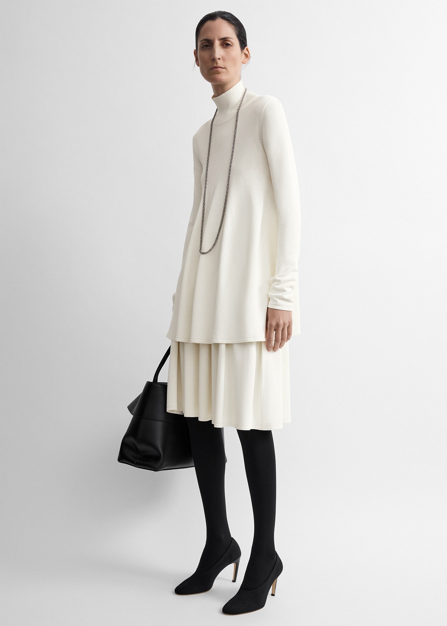 Crepe turtleneck top off-white