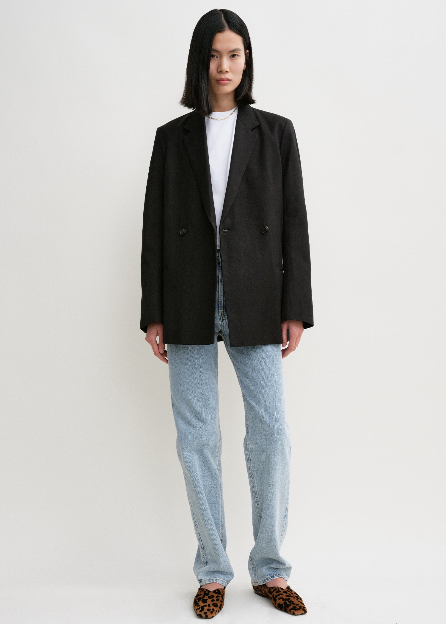 Double-breasted slit blazer black