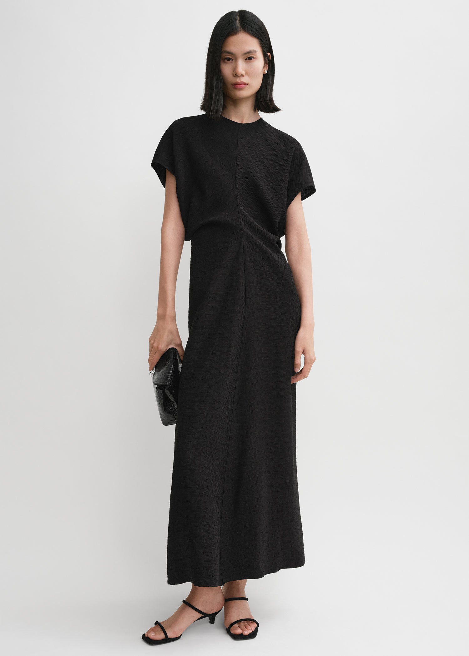 Slouch waist crinkled dress black from Toteme - $800