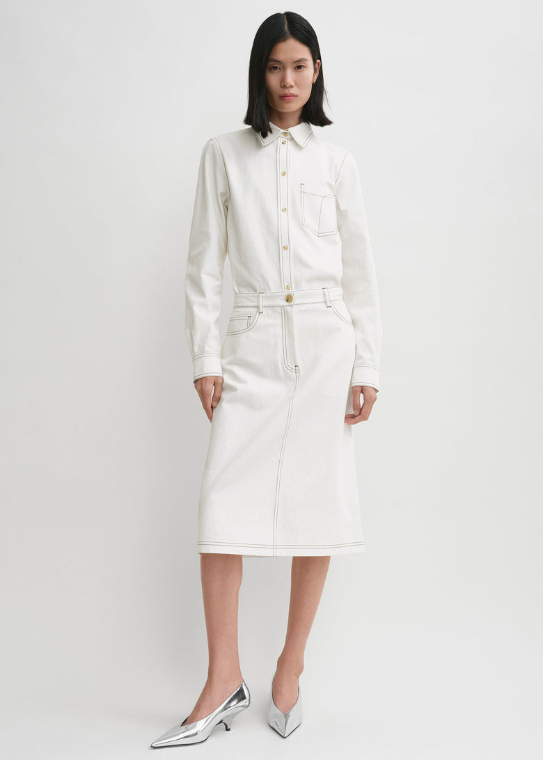 Tumbled cotton midi skirt white