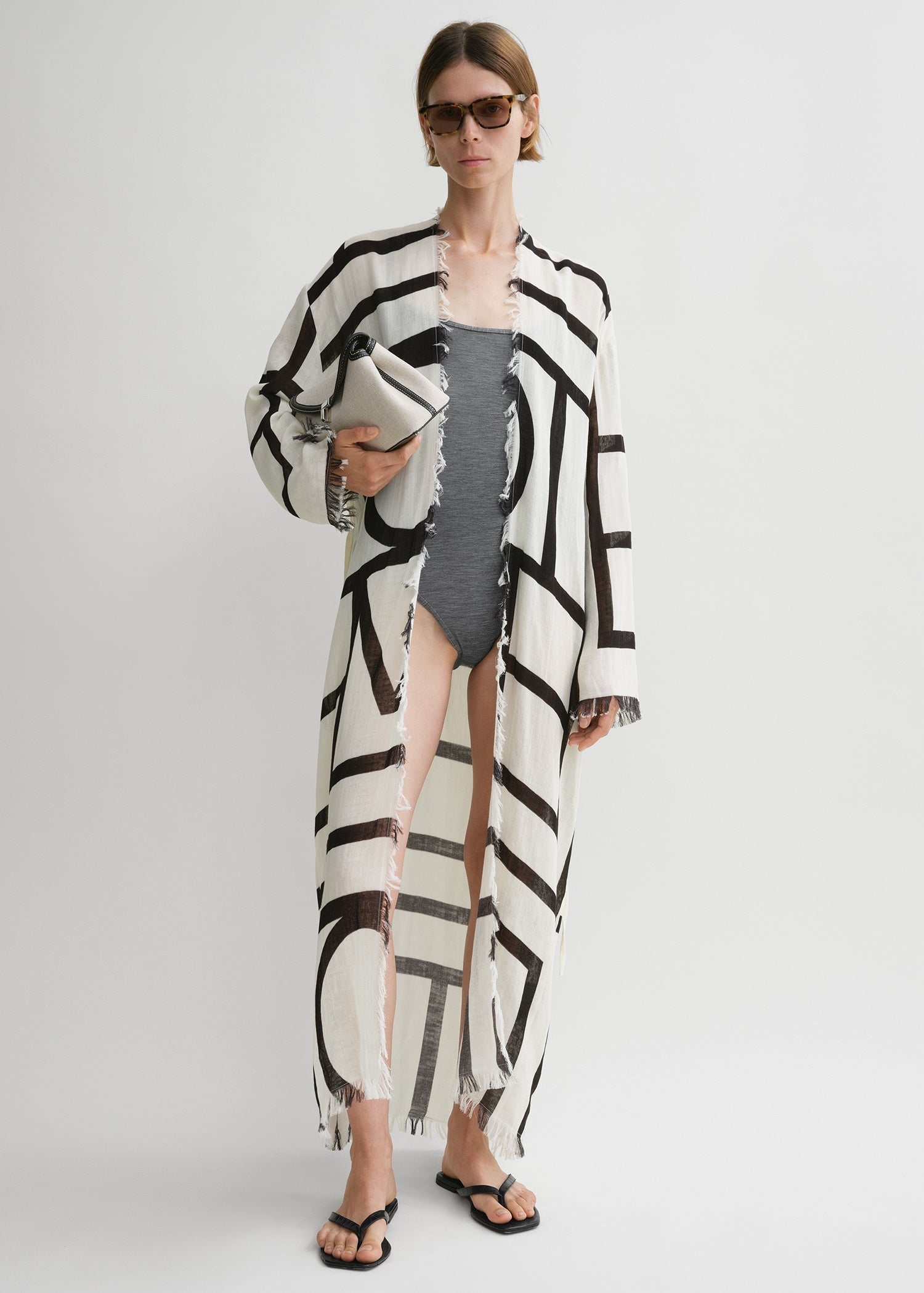 Monogram wrap dress ecru/black