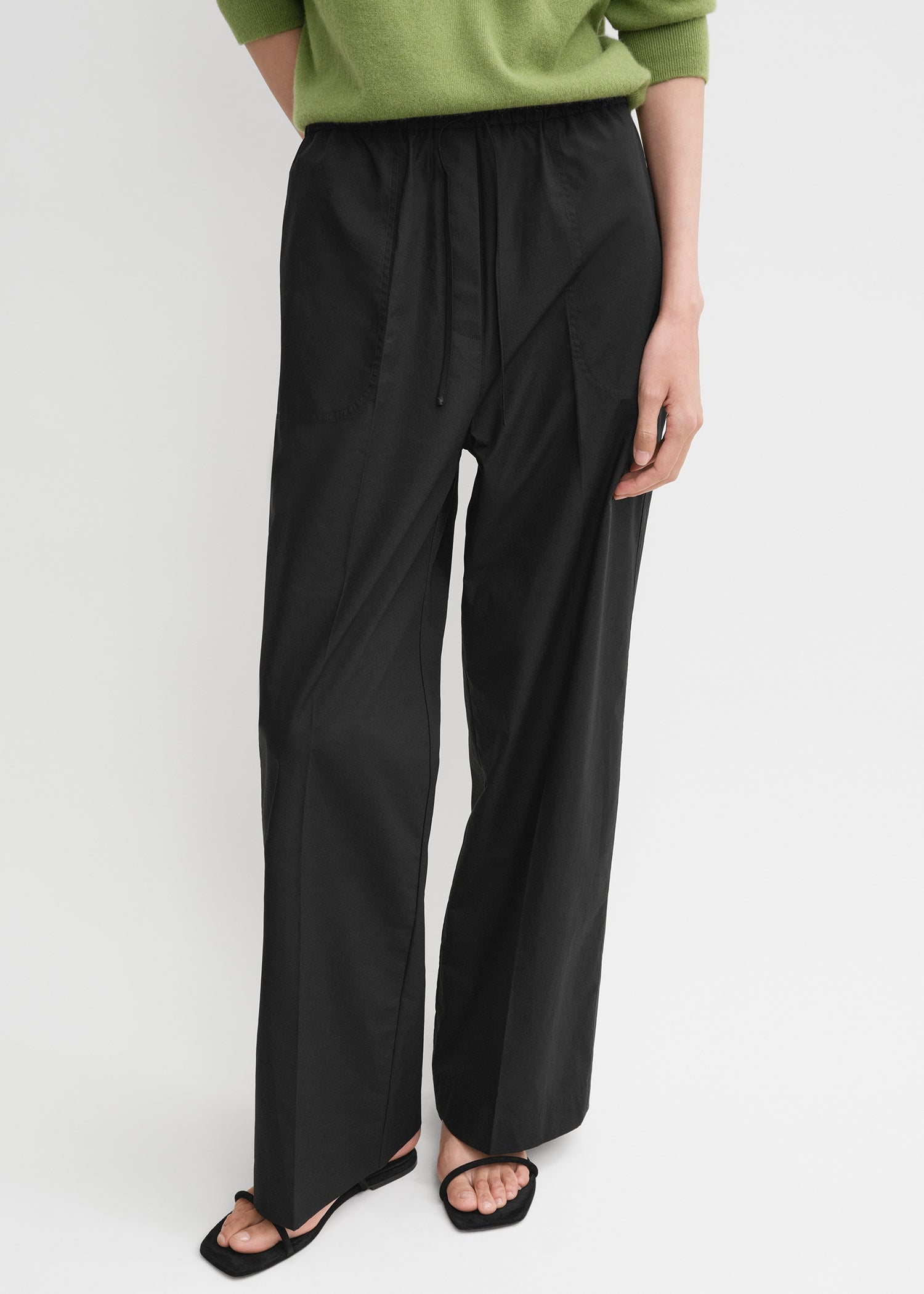 Cotton drawstring trousers black