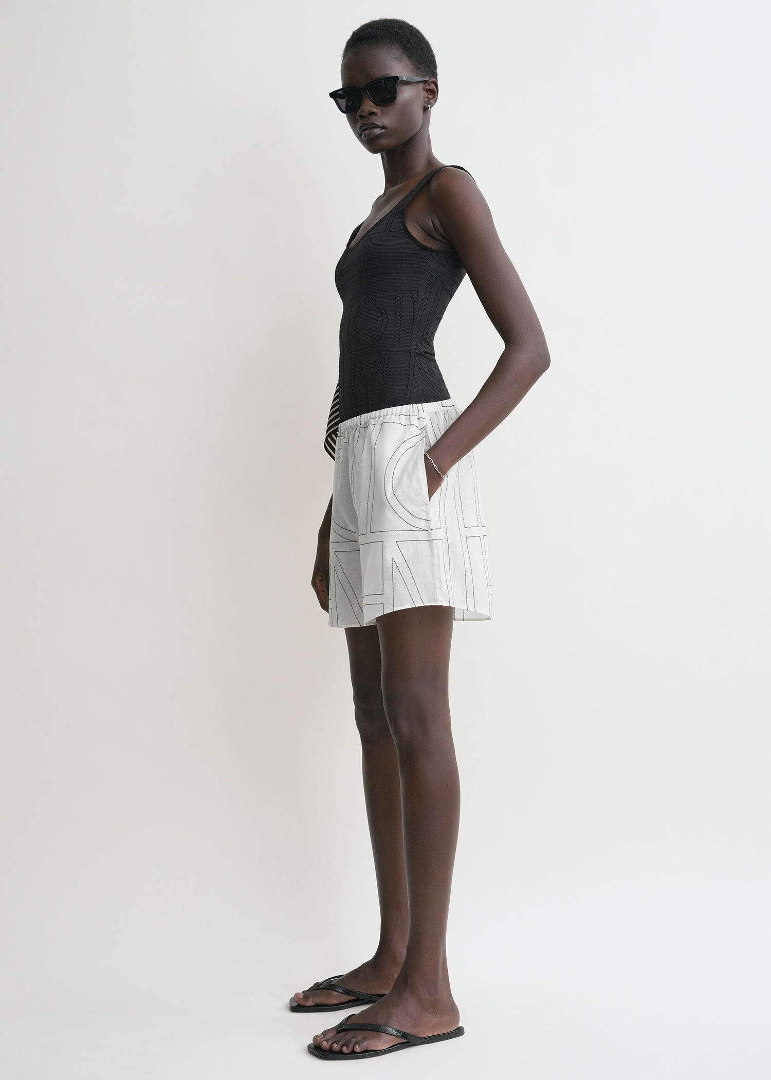 Monogram cotton pj shorts white/black