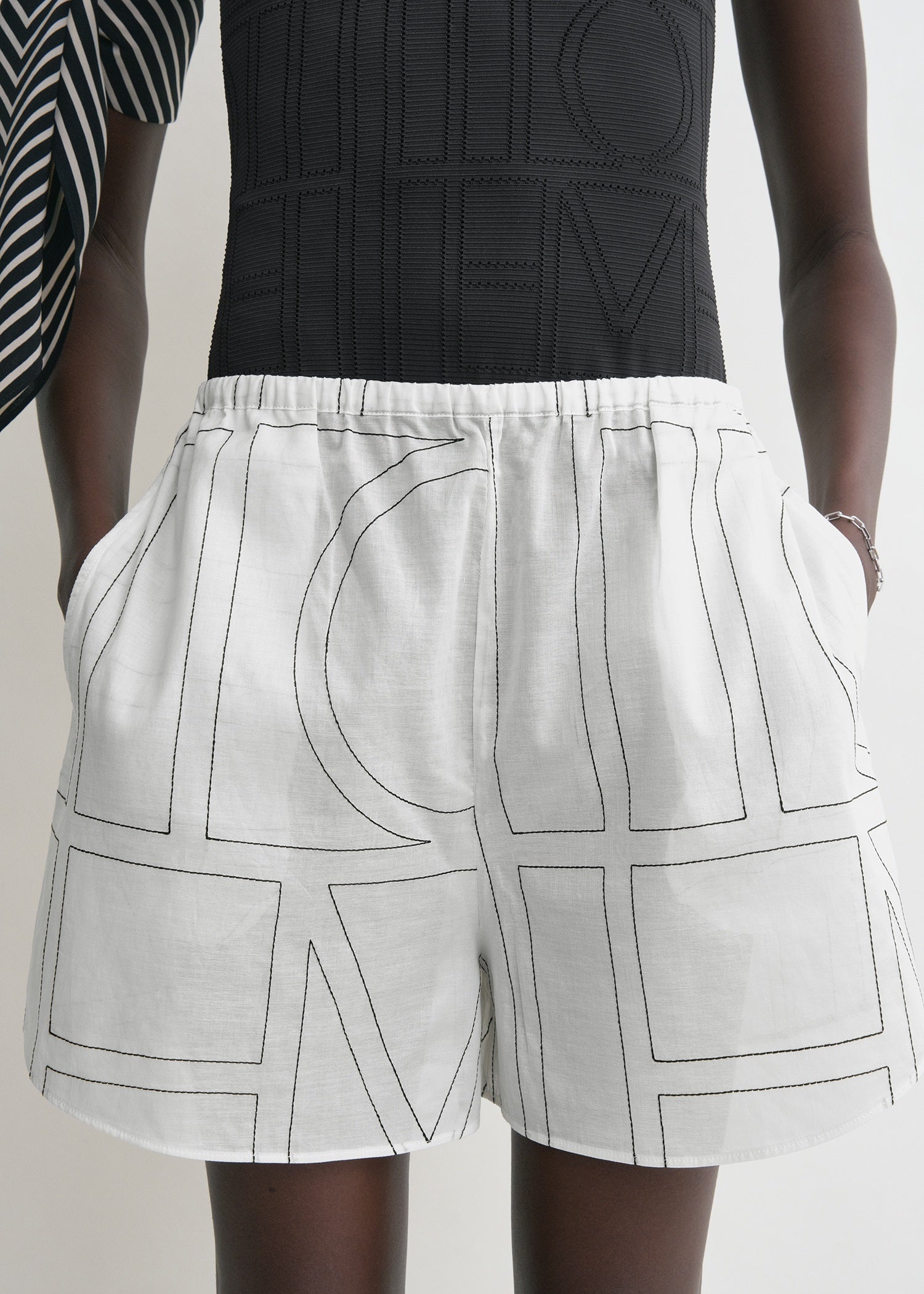 Monogram cotton pj shorts white/black