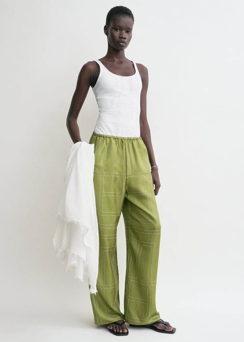 Monogram silk pj bottoms laurel