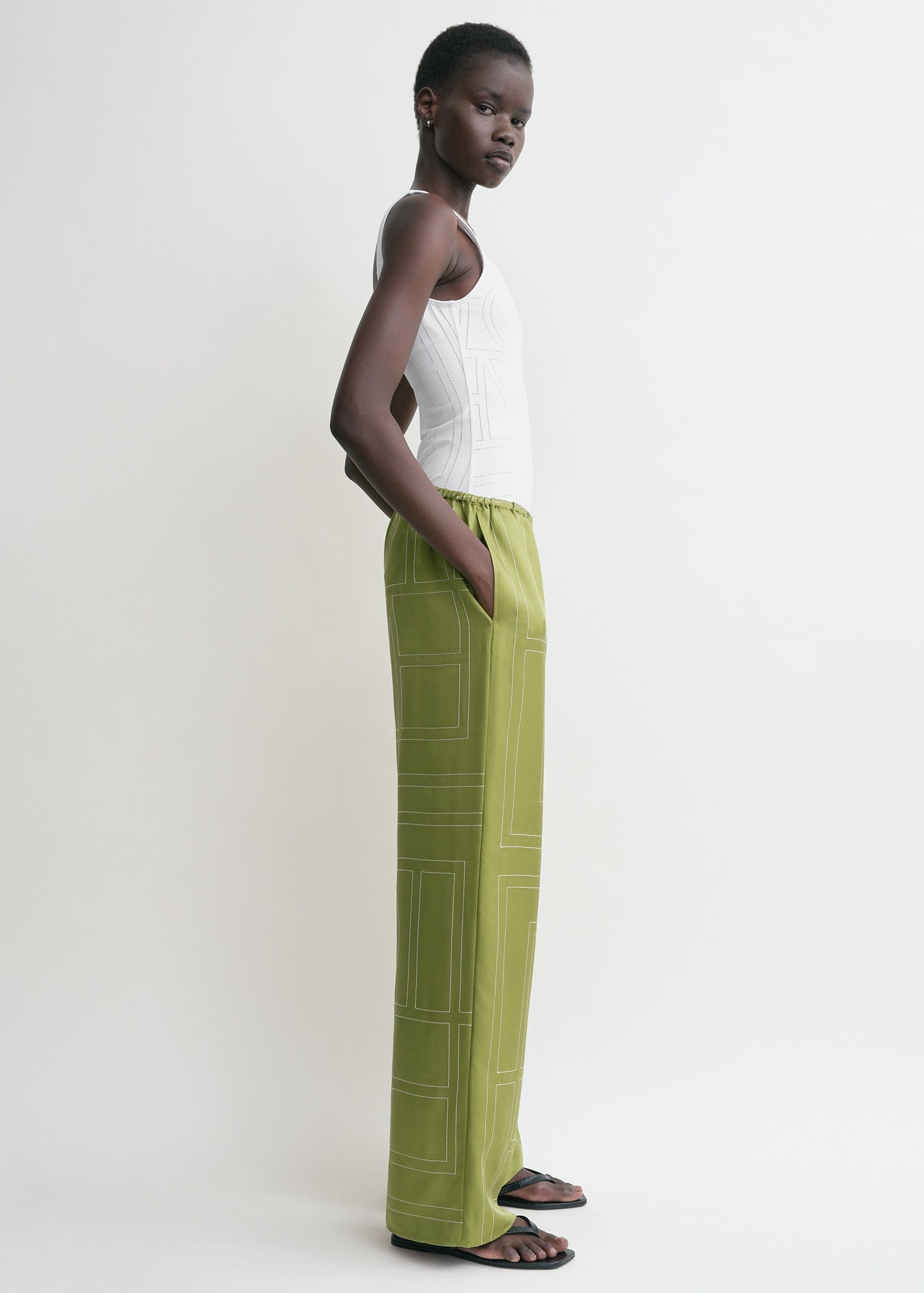 Monogram silk pj bottoms laurel