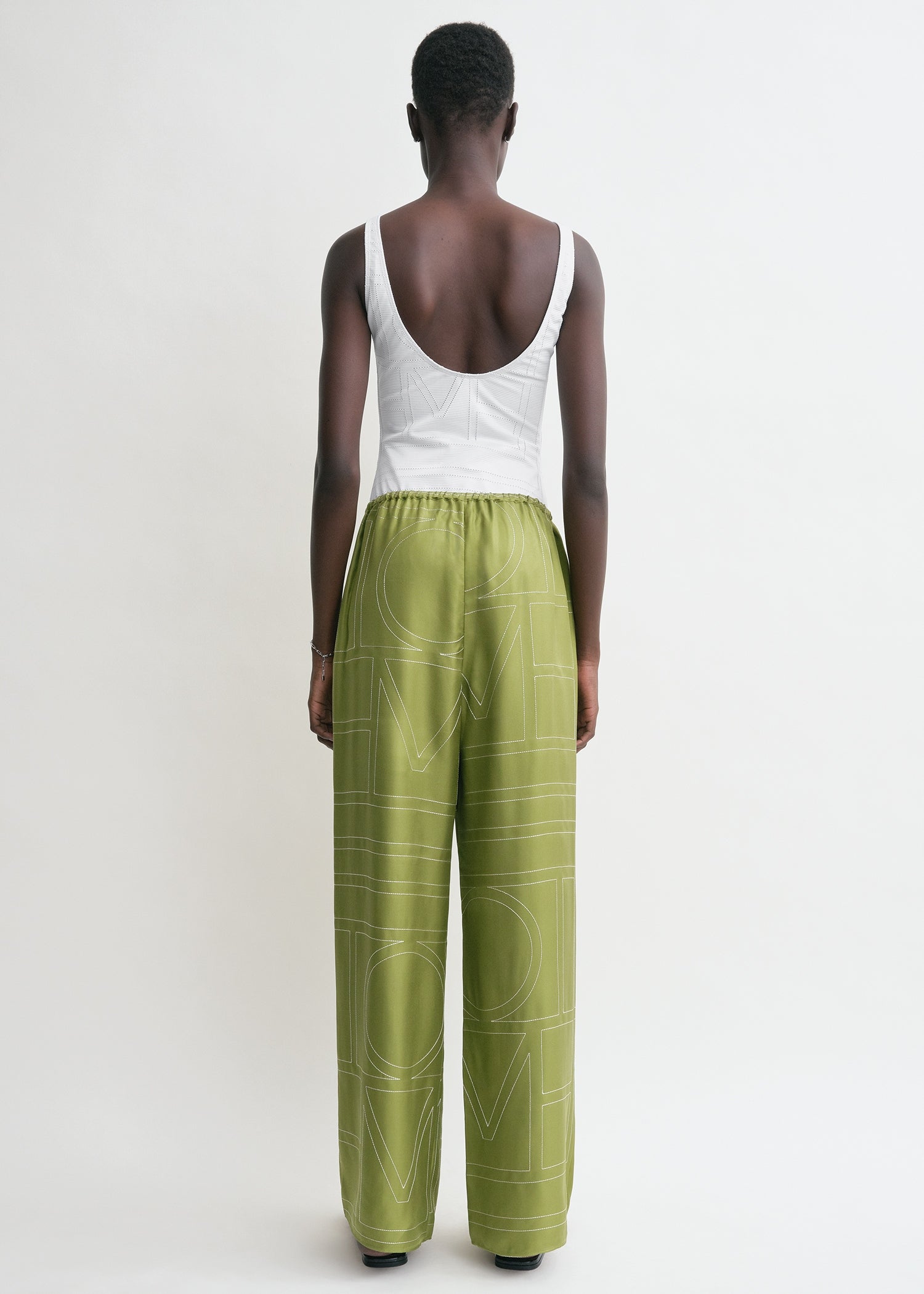 Monogram silk pj bottoms laurel