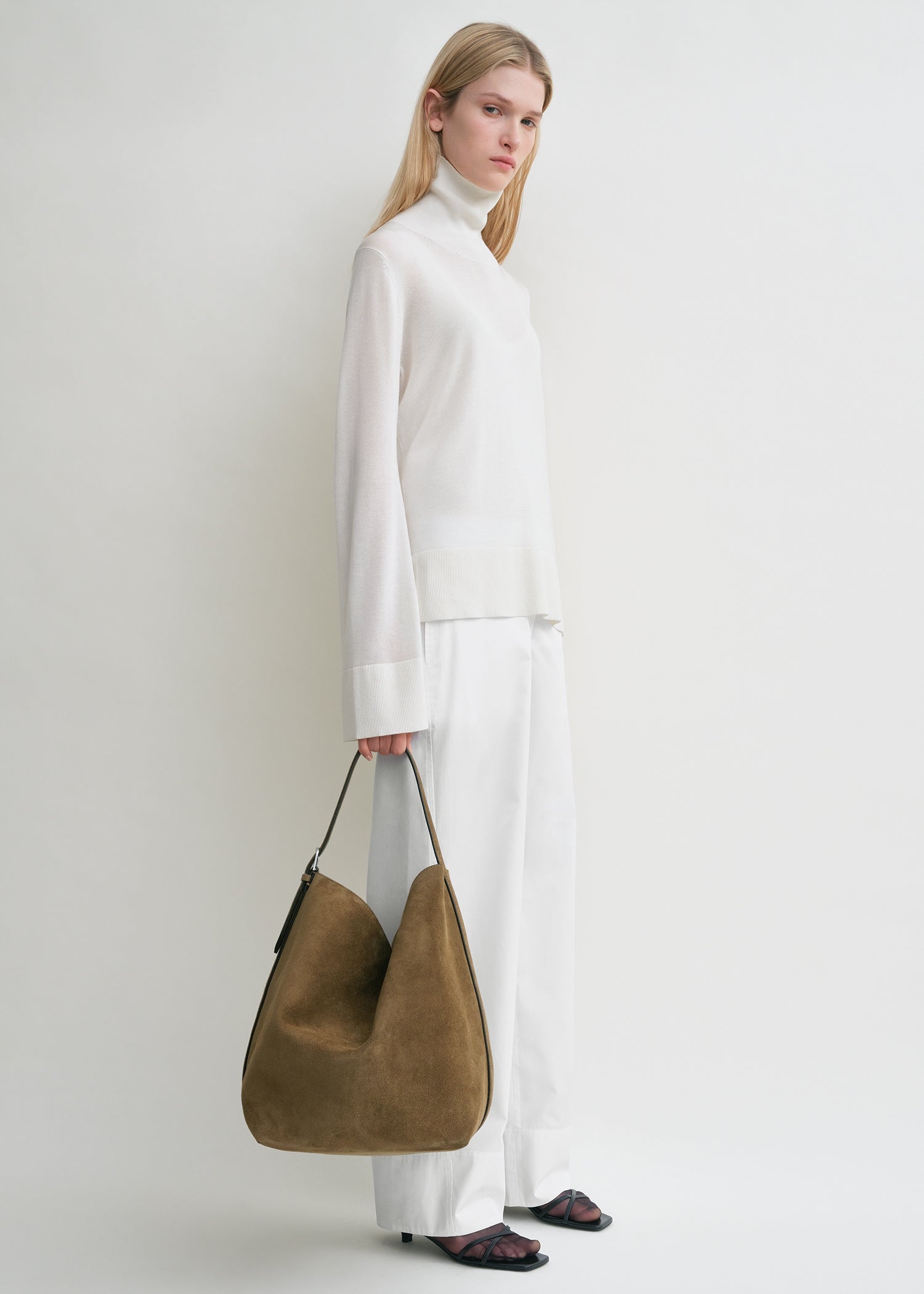 Belted suede tote dark olive