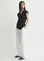 Short-sleeve wrap blouse black