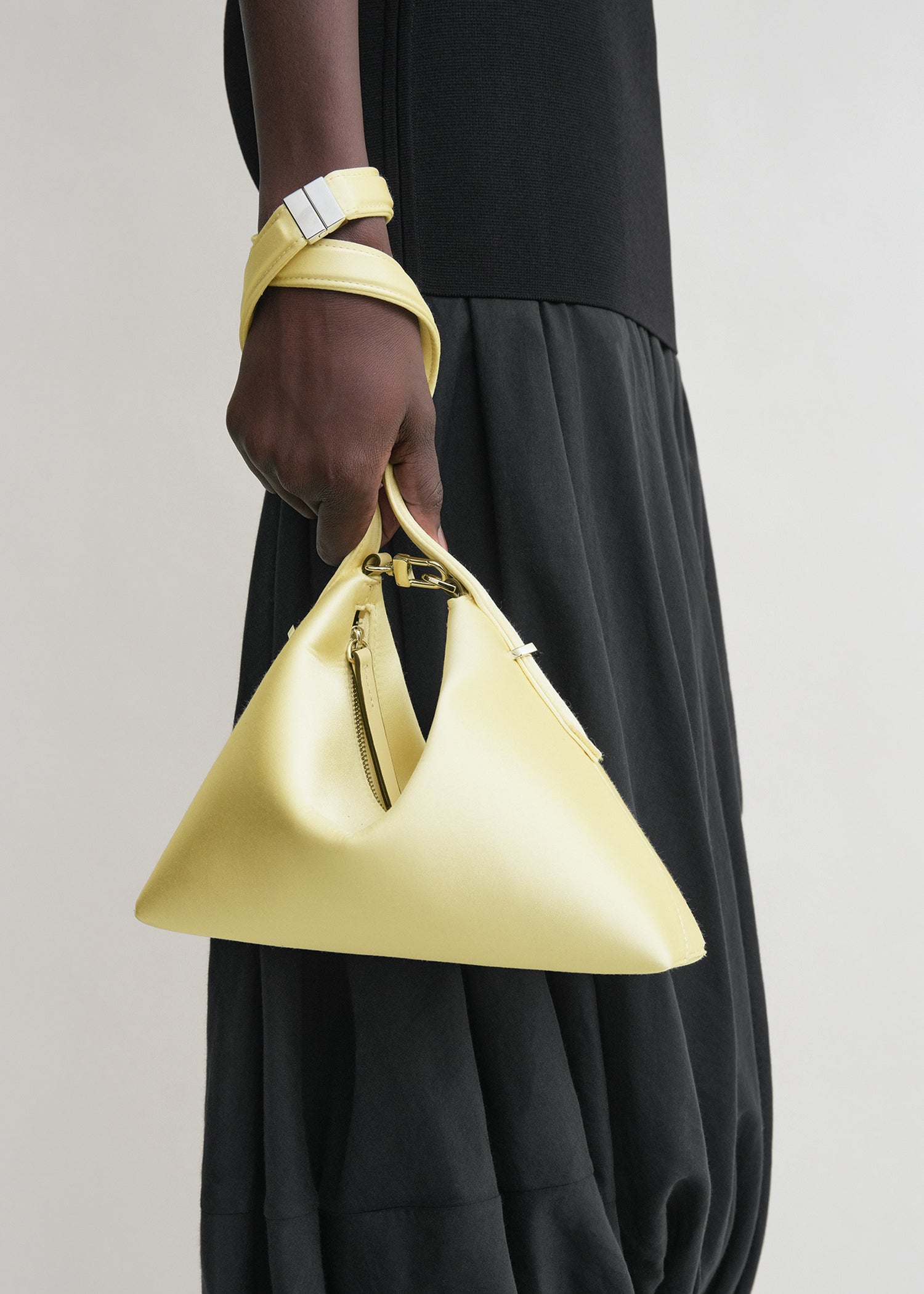 Bevel satin wristlet pale yellow