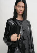 Belted suede clutch black