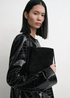 Belted suede clutch black