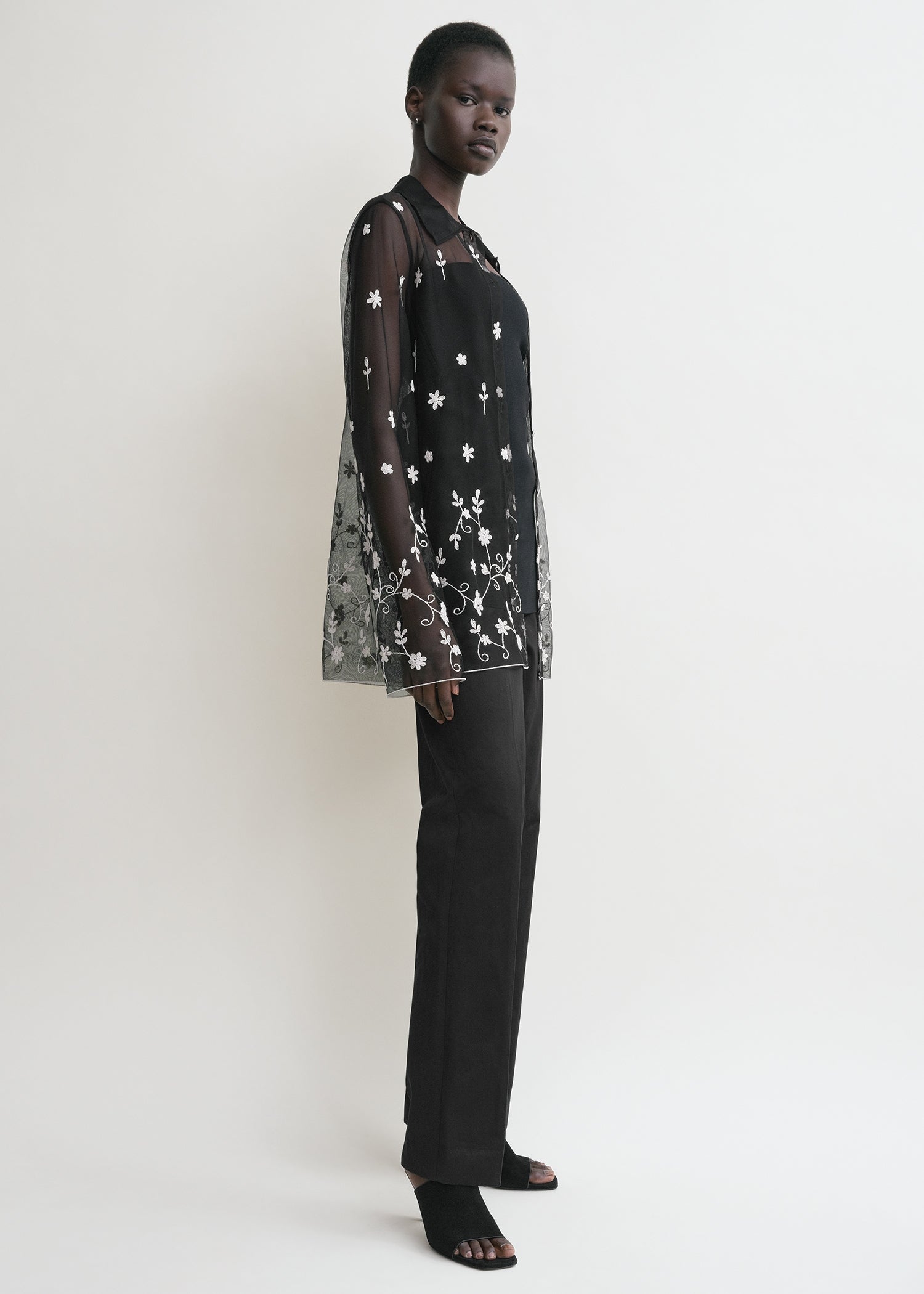 Floral tulle shirt black/white