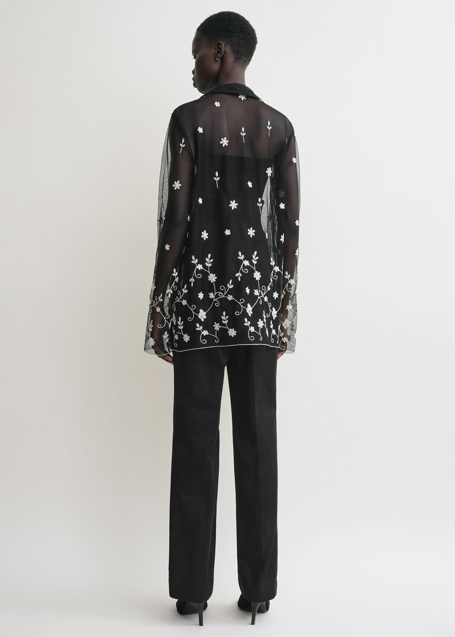Floral tulle shirt black/white
