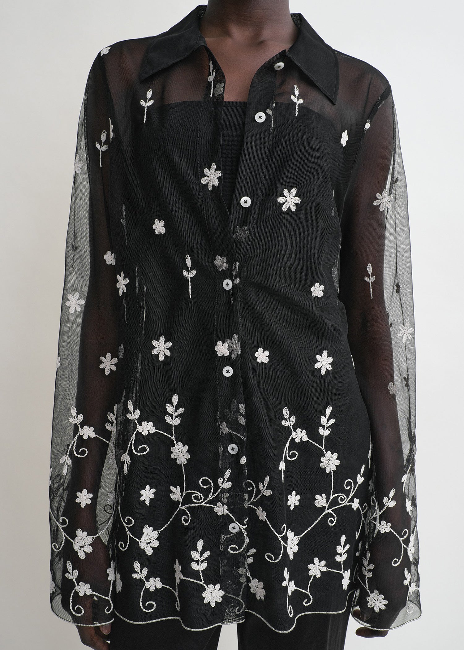 Floral tulle shirt black/white
