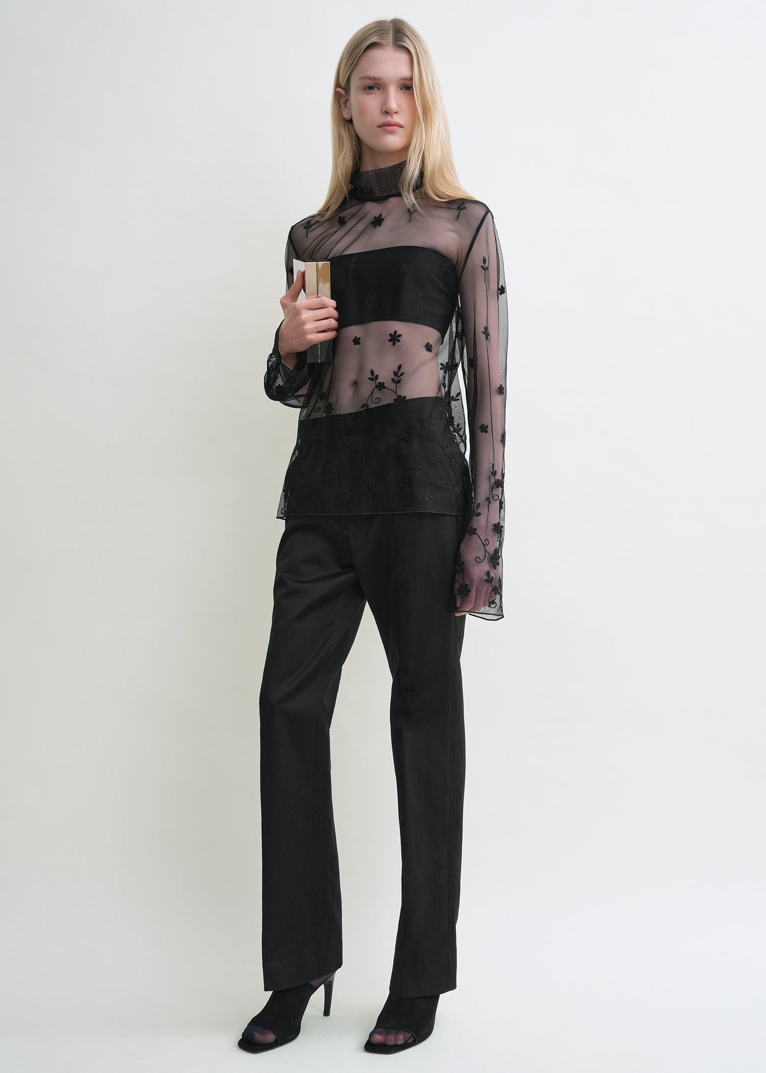 Floral tulle blouse black