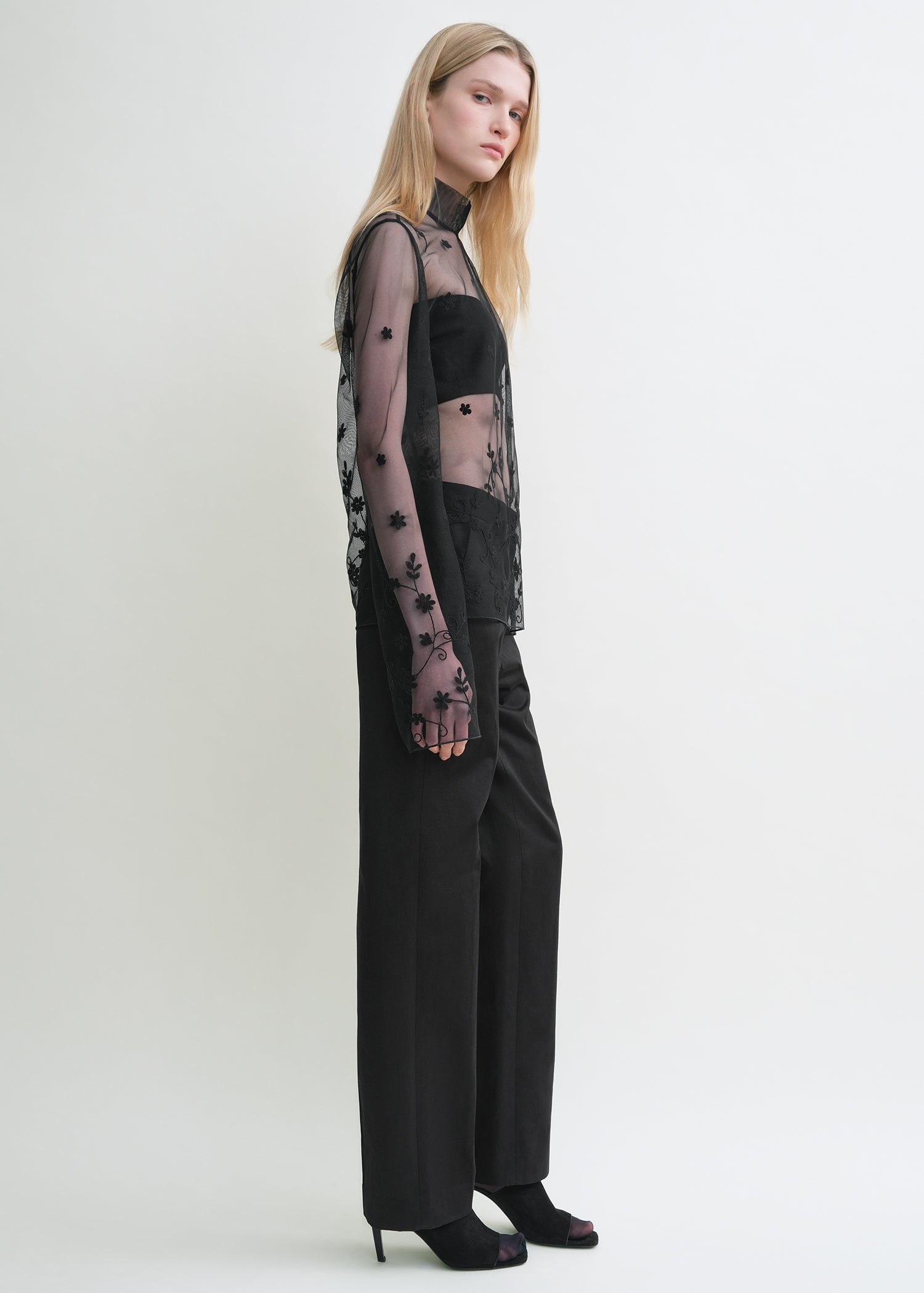 Floral tulle blouse black