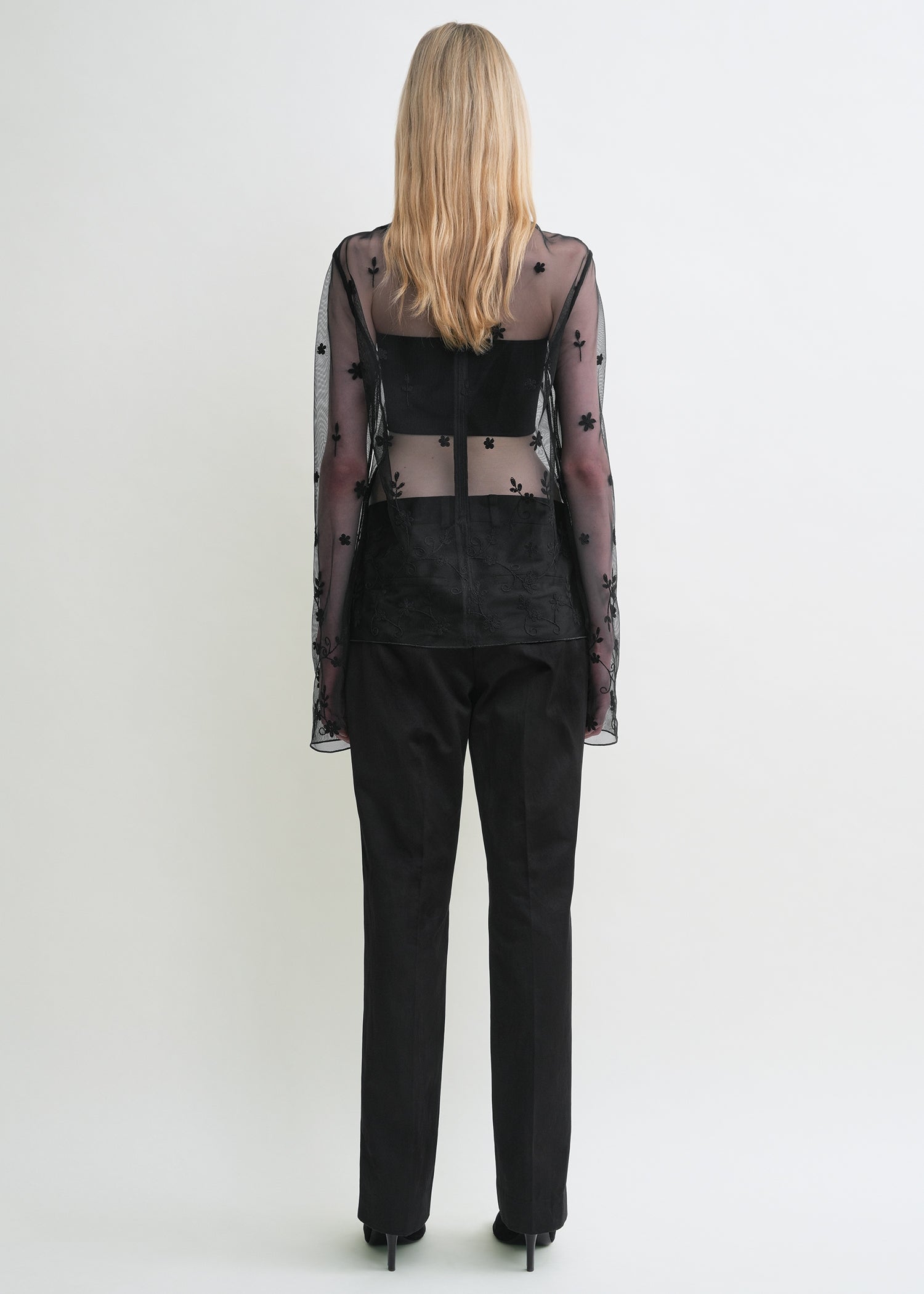 Floral tulle blouse black