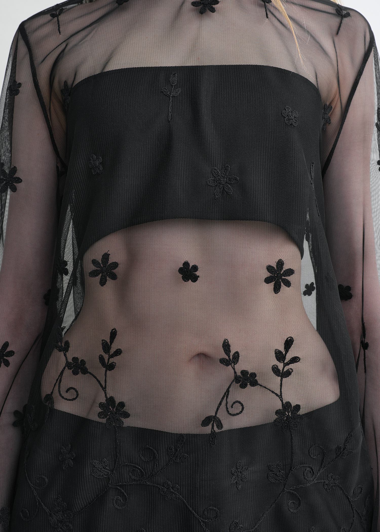 Floral tulle blouse black