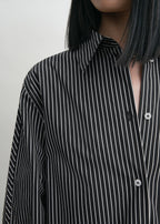 Striped kimono-sleeve shirtdress black/white