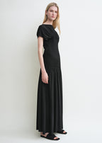 Knife-pleated jersey dress black