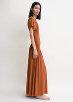 Knife-pleated jersey dress terracotta