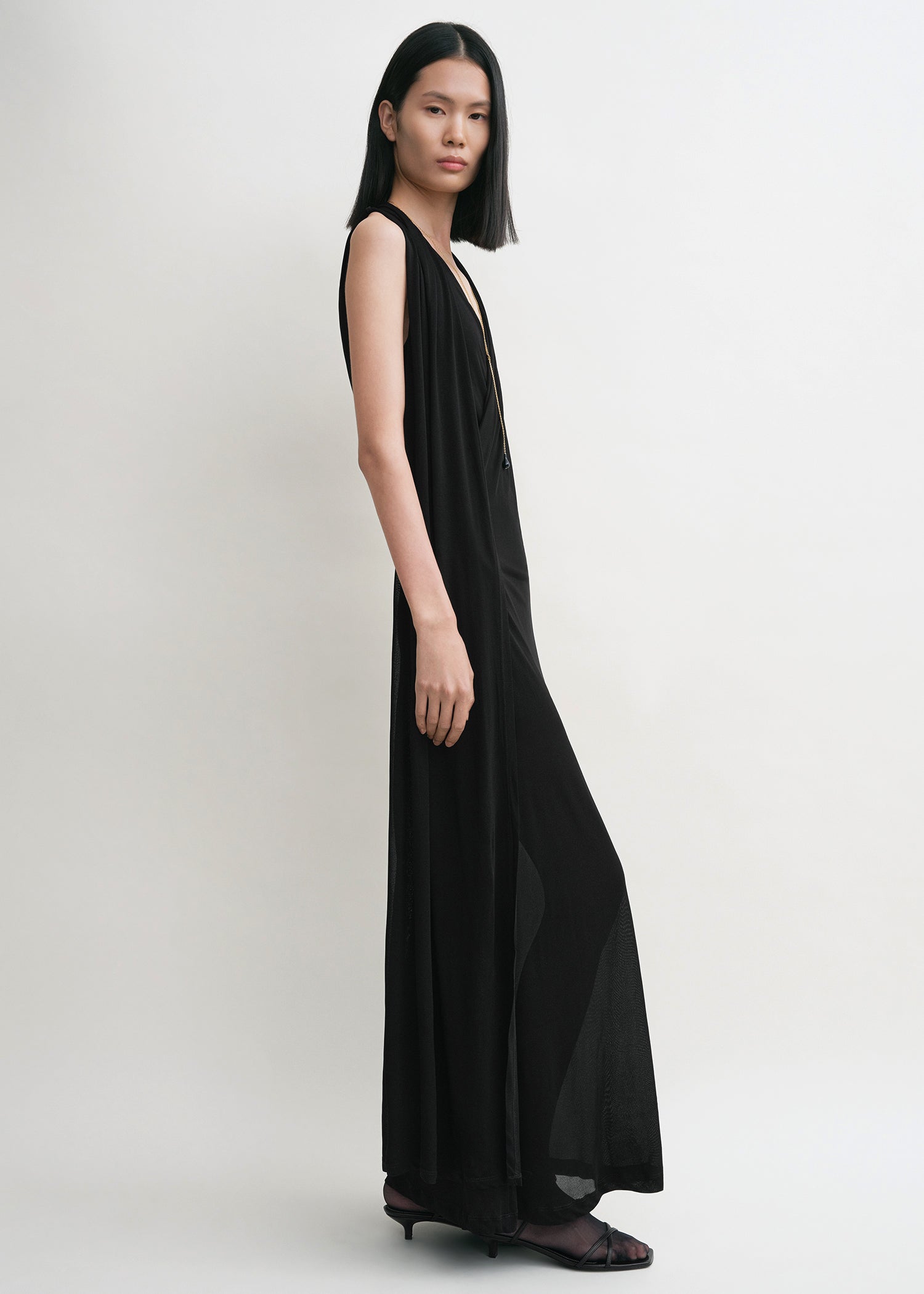 Overlapped scarf dress black