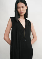 Overlapped scarf dress black