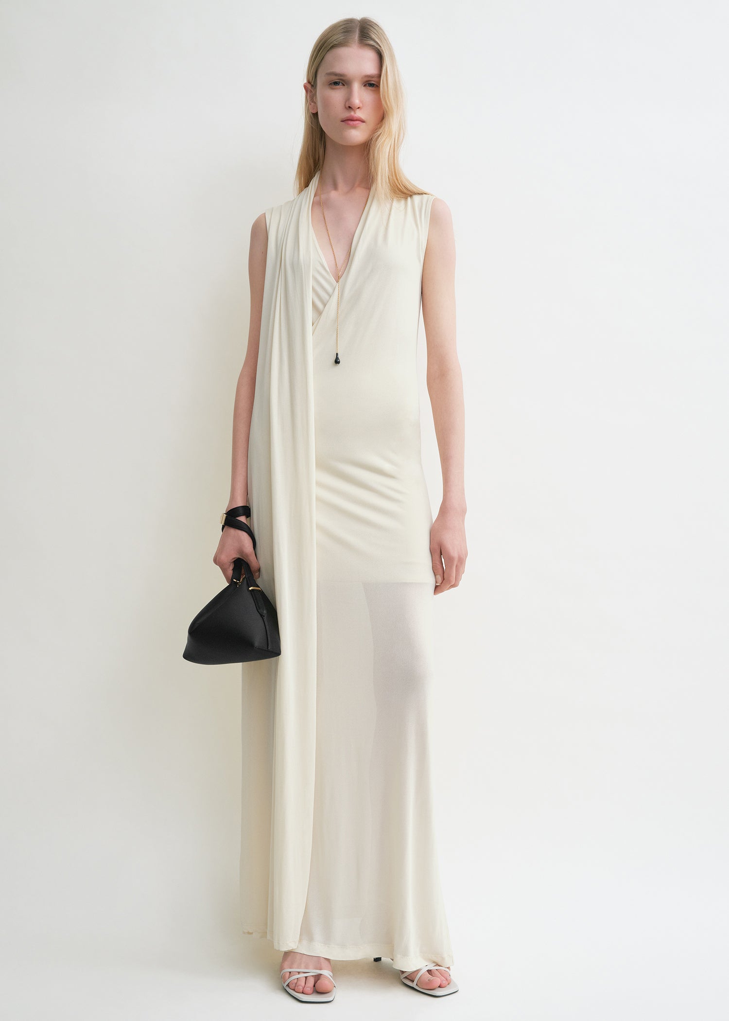 Overlapped scarf dress ecru