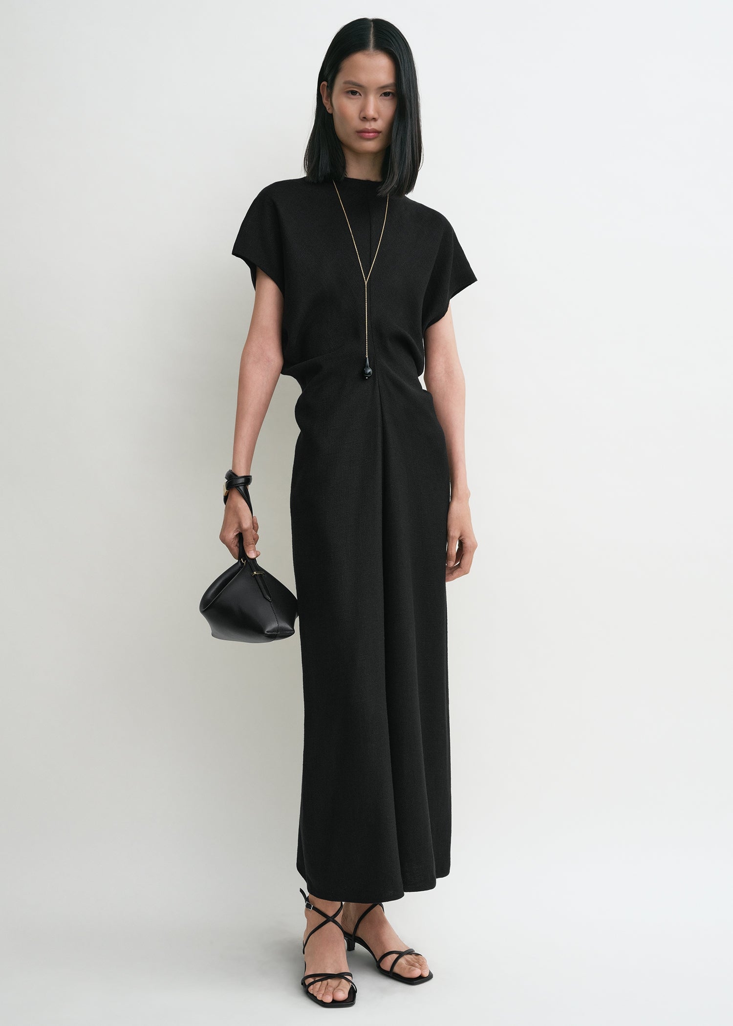 Slouch waist basketweave dress black