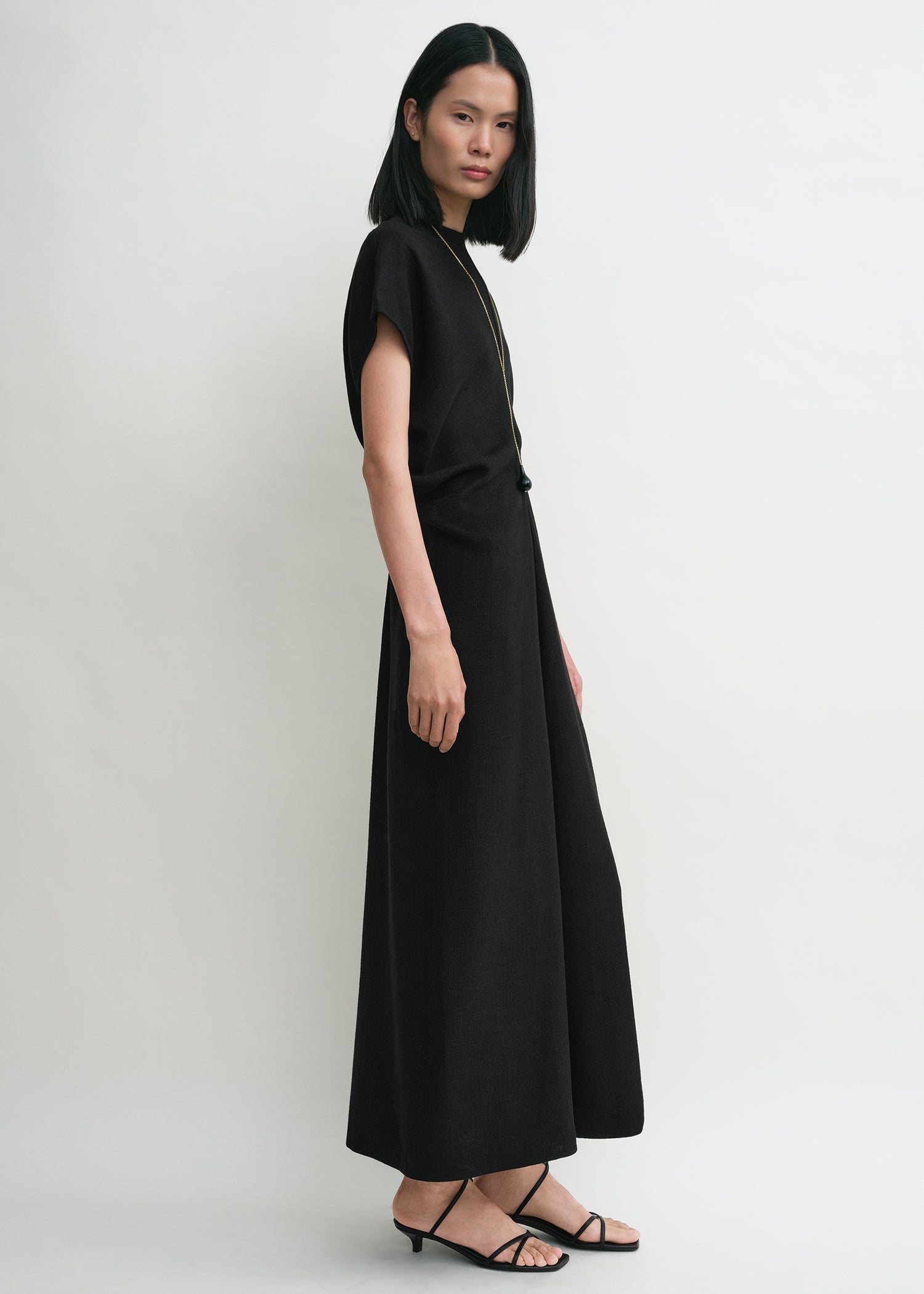 Slouch waist basketweave dress black