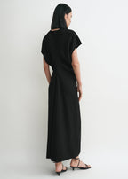 Slouch waist basketweave dress black